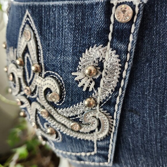 Earl Jeans Slim Boot Cut Embellished Rhinestones Pockets Stretch Size 8 - Picture 7 of 16